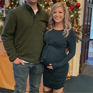 Teal midi maternity dress.